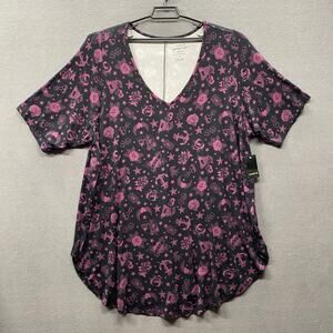 Torrid Skulls Anchors Tattoo Parlor Print Super Soft V Neck Tunic Women 5X Black